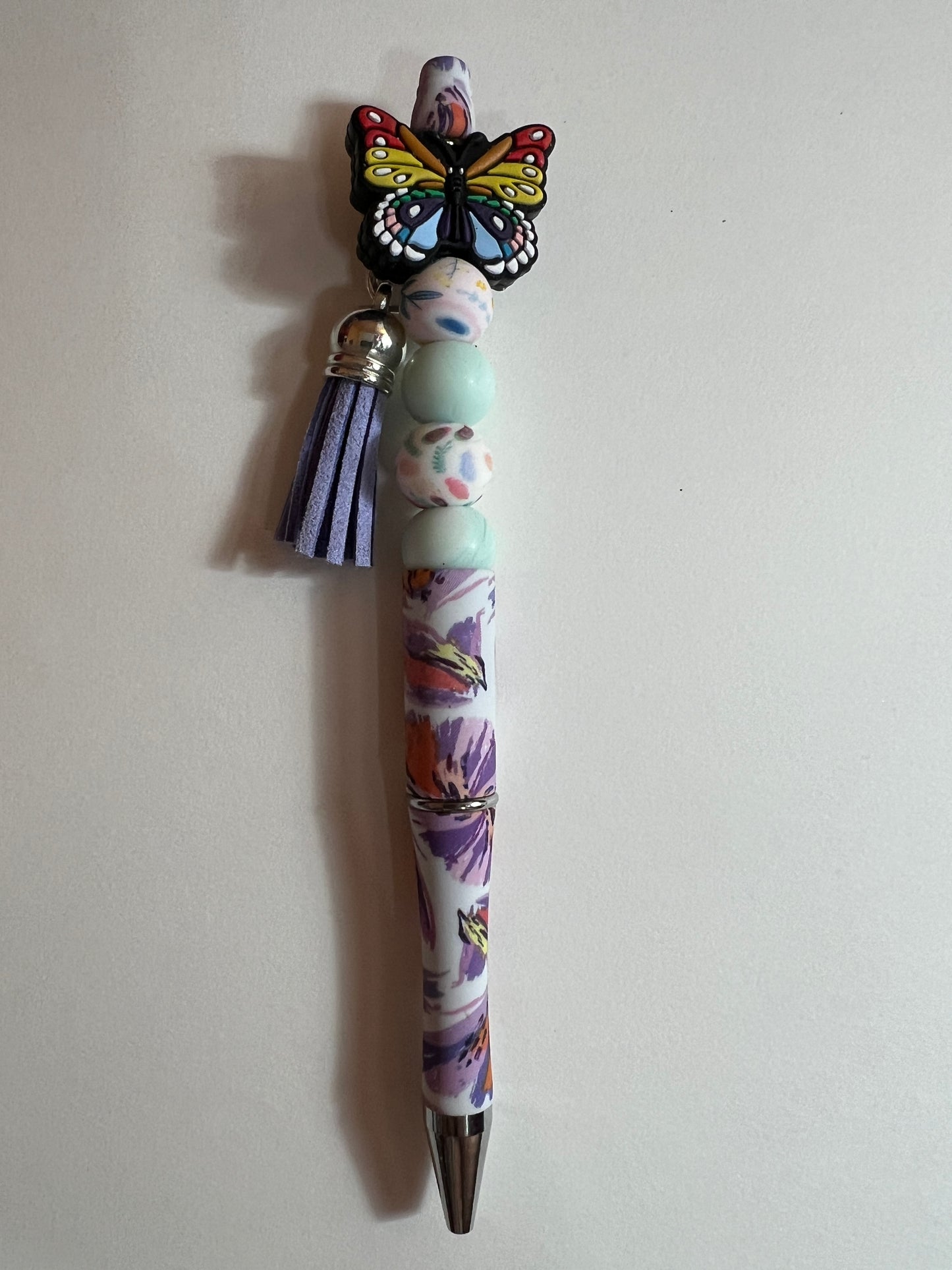 Butterfly Pen - Multi Color Butterfly, Floral Pen, Purple Tassel