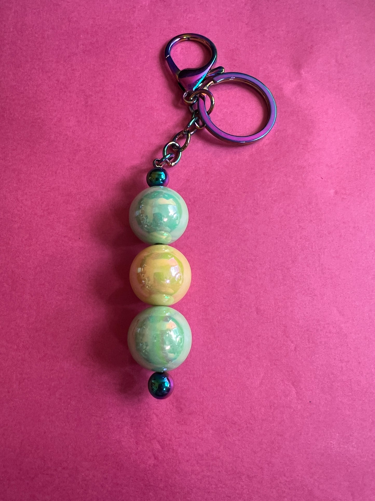 Rainbow Chrome Beaded Keychain - Pastel