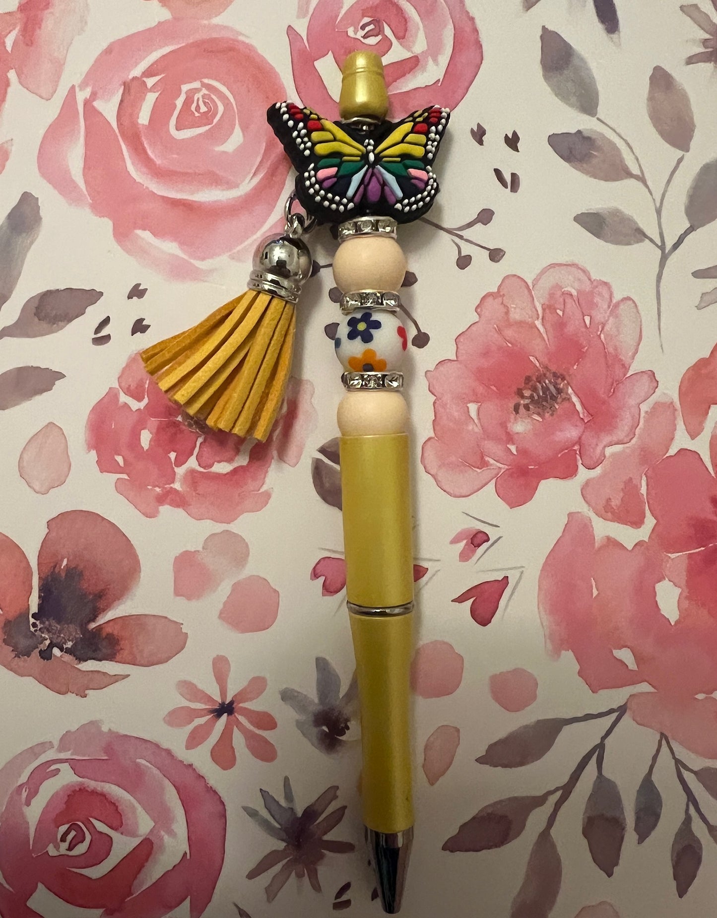 Butterfly Pen - Multi Color Butterfly, Gold Pen, Gold Tassel