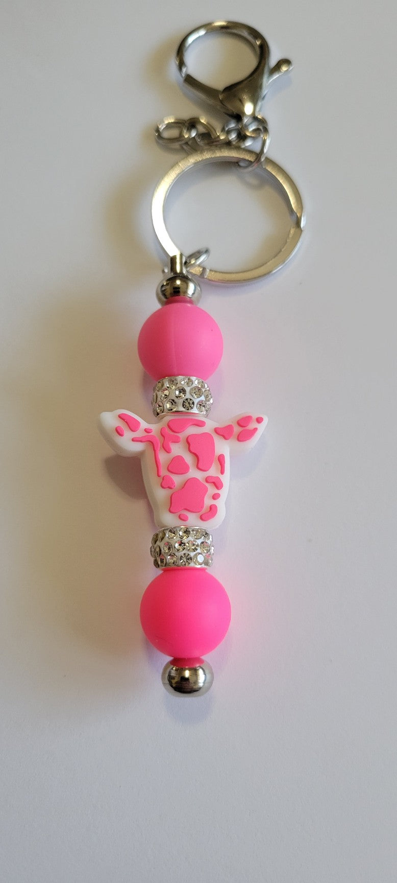 Pink Cow Head Keychain