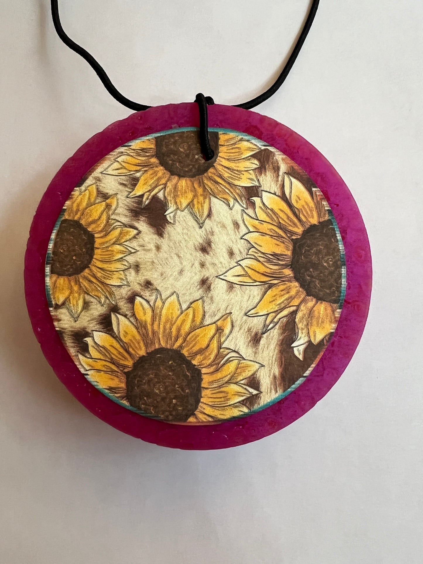 Cow Print and Sunflowers - Mahogany Teakwood