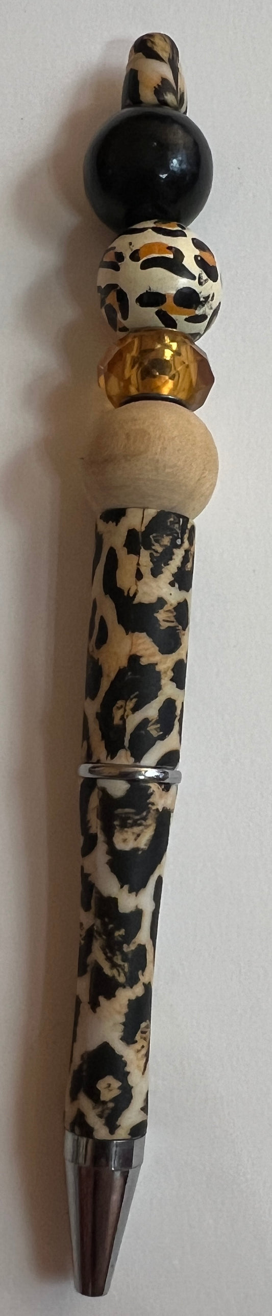 Black/Tan Leopard Print Beaded Pen