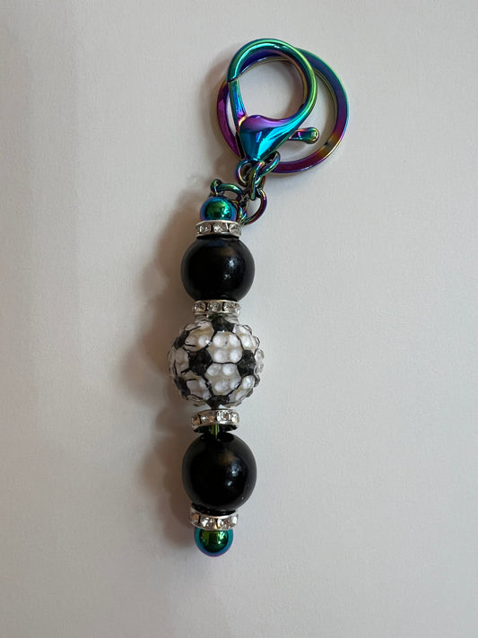 Rainbow Chrome Beaded Keychain - Soccer