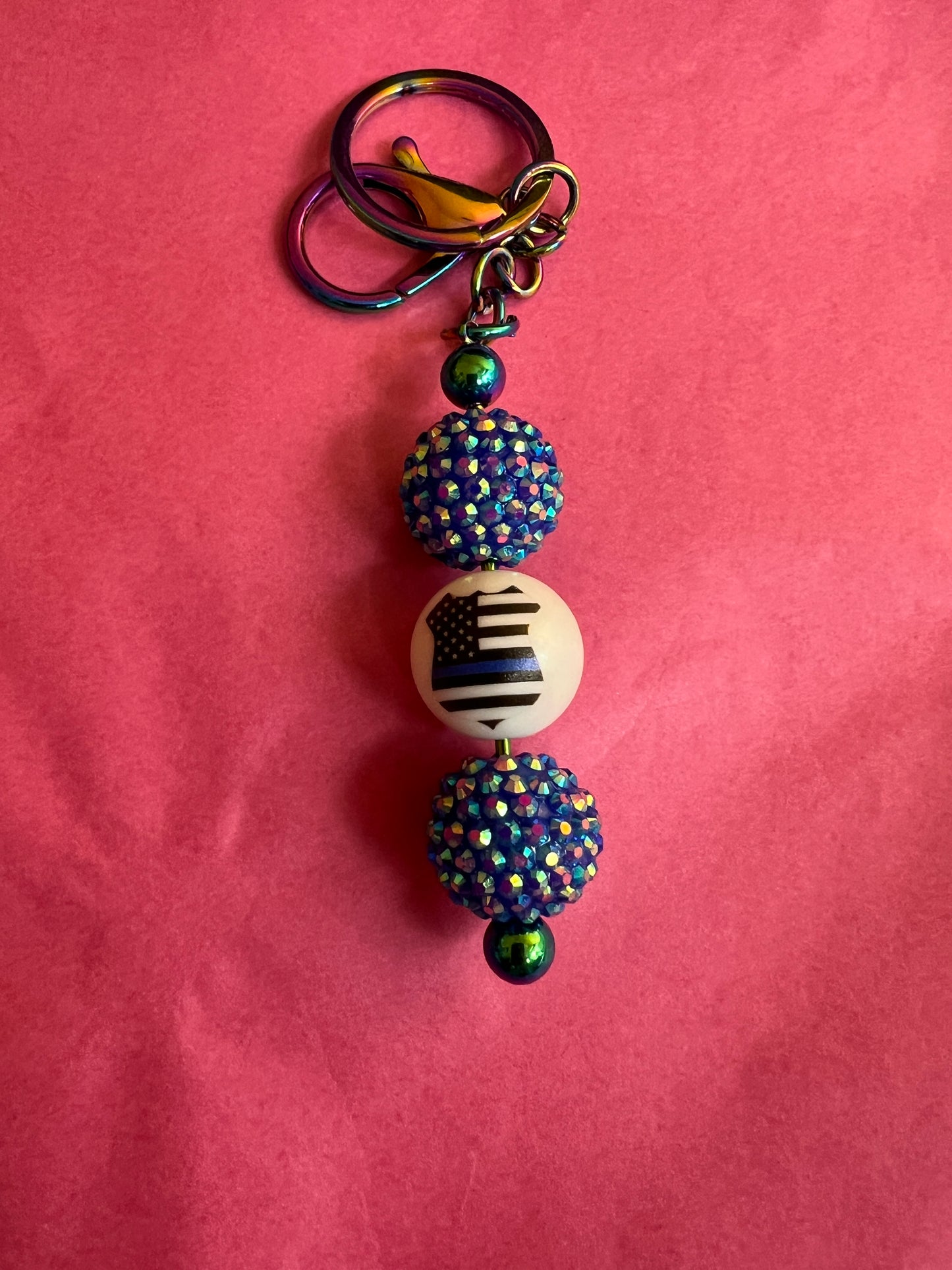 Rainbow Chrome Beaded Keychain - Police