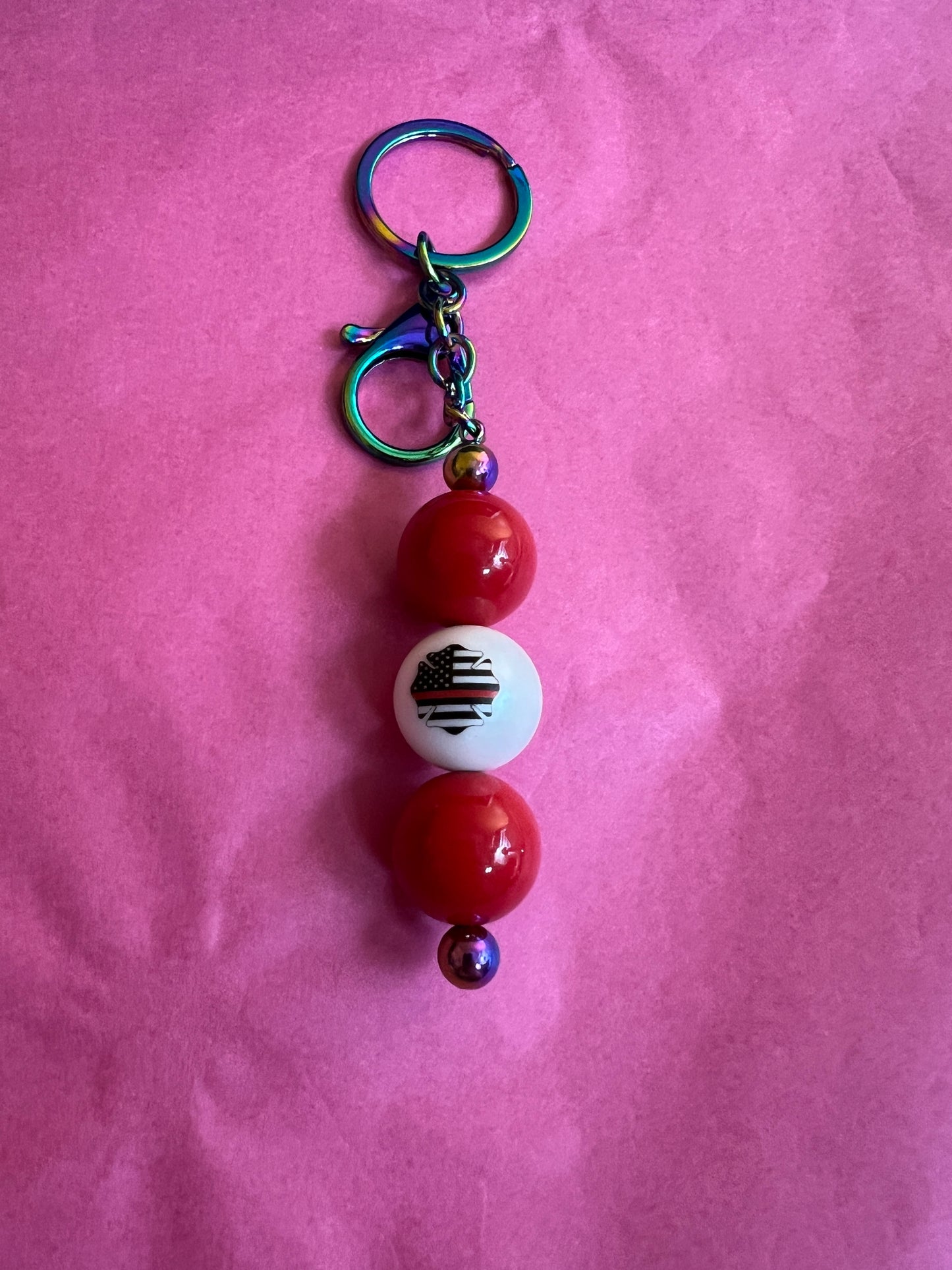 Rainbow Chrome Beaded Keychain - Fire