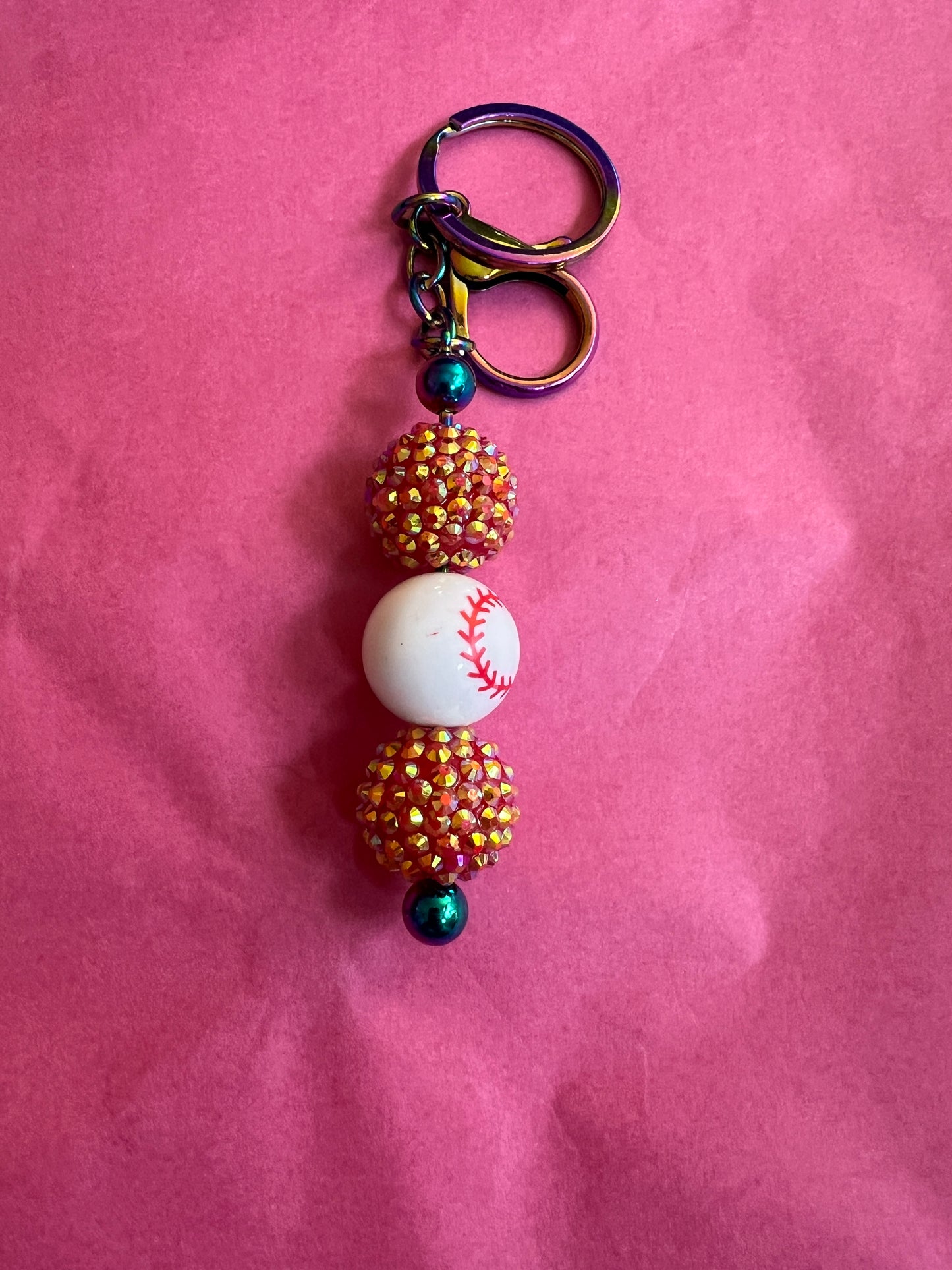 Rainbow Chrome Beaded Keychain - Baseball