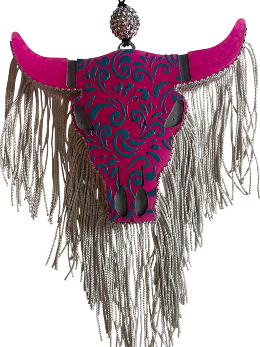 Large Longhorn (Tooled Leather) - Mahogany Teakwood