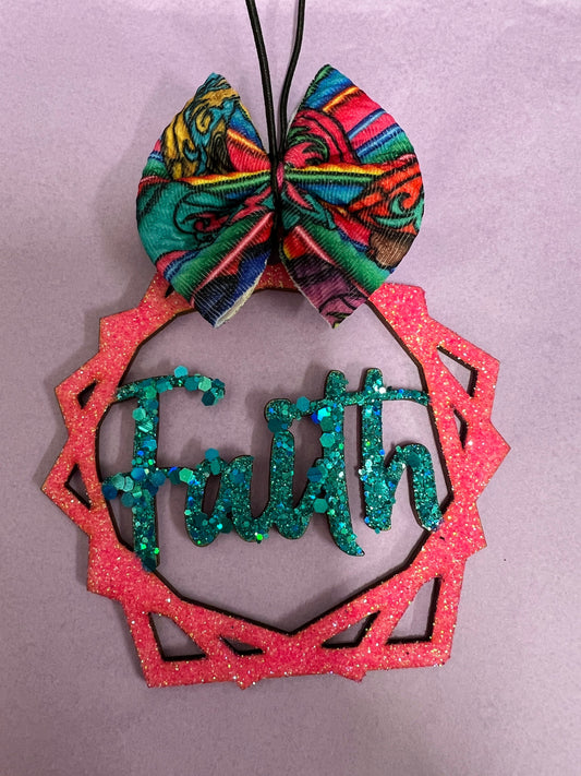 Faith with Bow (Teal and Pink)